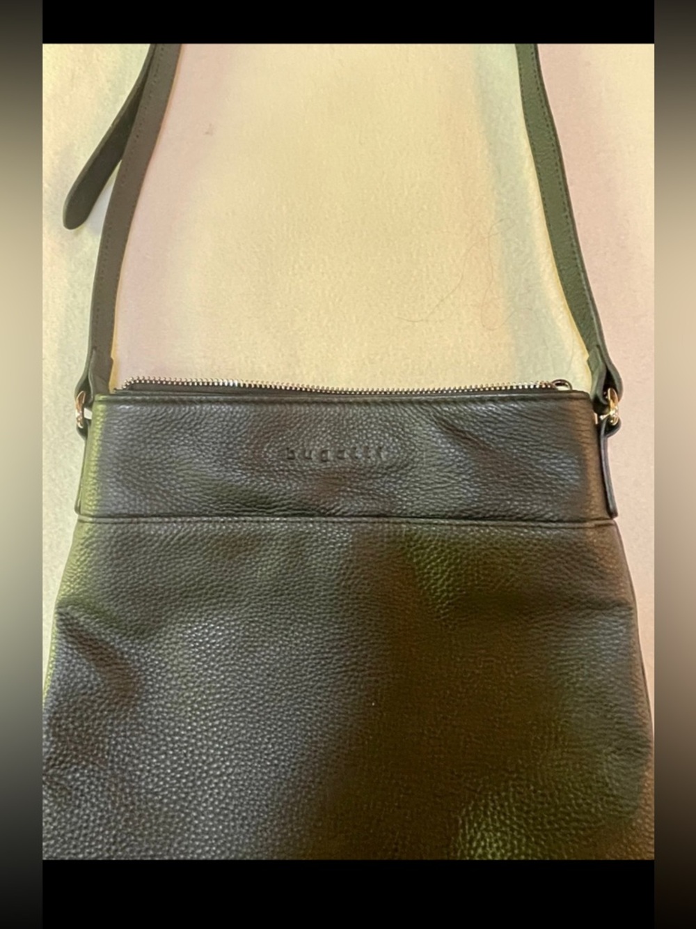 Bugatti Leather Crossbody Bag-Black in color